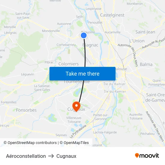 Aéroconstellation to Cugnaux map