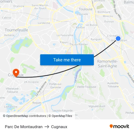 Parc De Montaudran to Cugnaux map