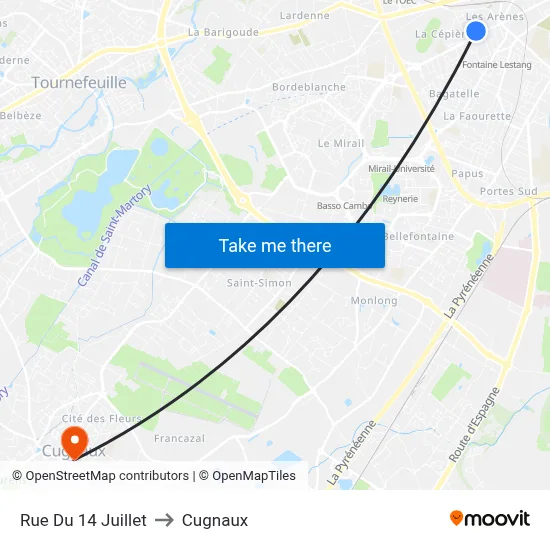 Rue Du 14 Juillet to Cugnaux map
