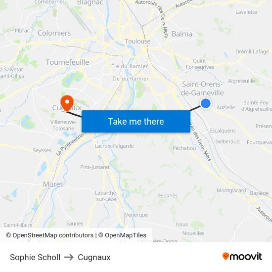 Sophie Scholl to Cugnaux map