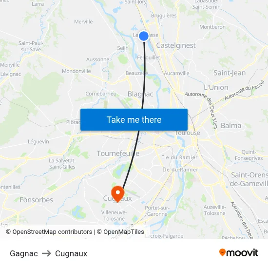 Gagnac to Cugnaux map