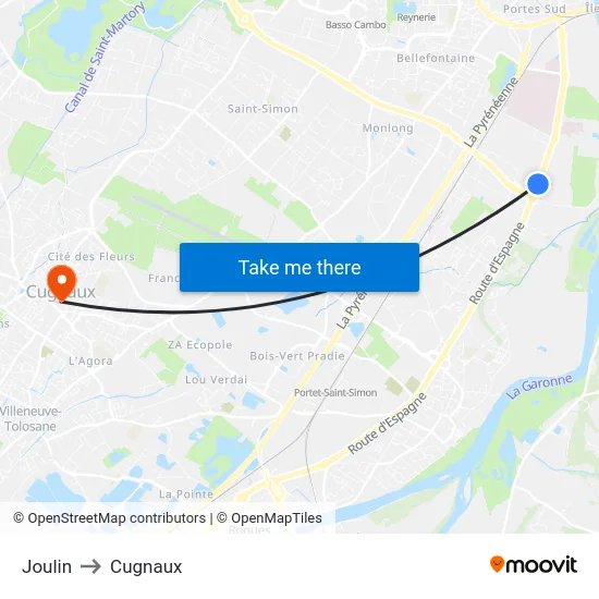 Joulin to Cugnaux map