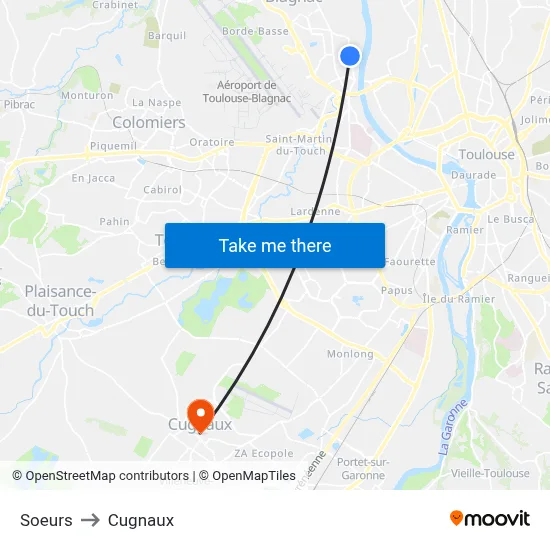 Soeurs to Cugnaux map