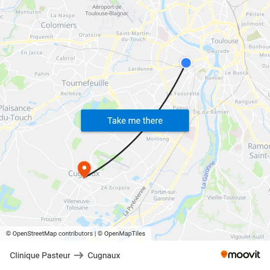 Clinique Pasteur to Cugnaux map