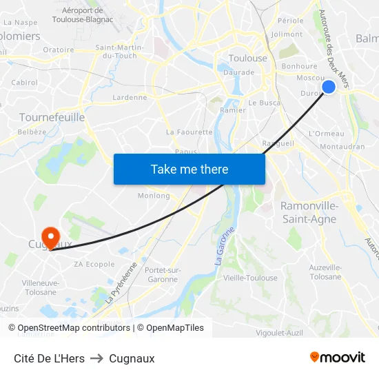 Cité De L'Hers to Cugnaux map