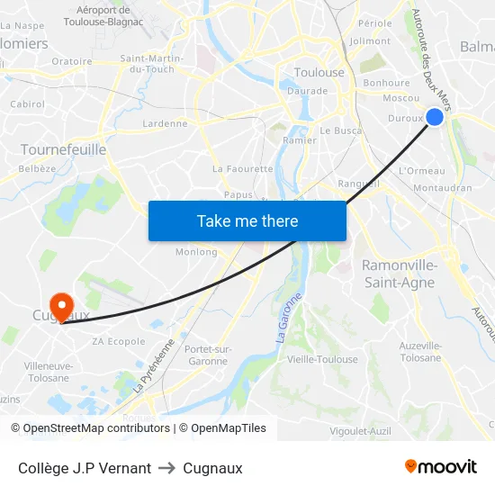 Collège J.P Vernant to Cugnaux map