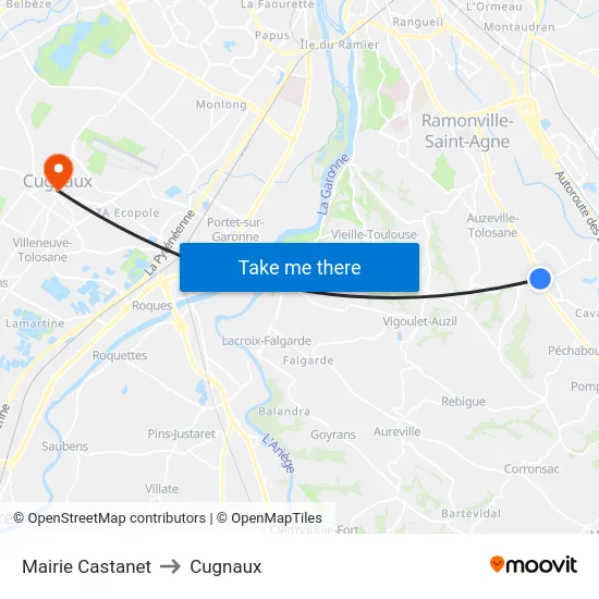 Mairie Castanet to Cugnaux map