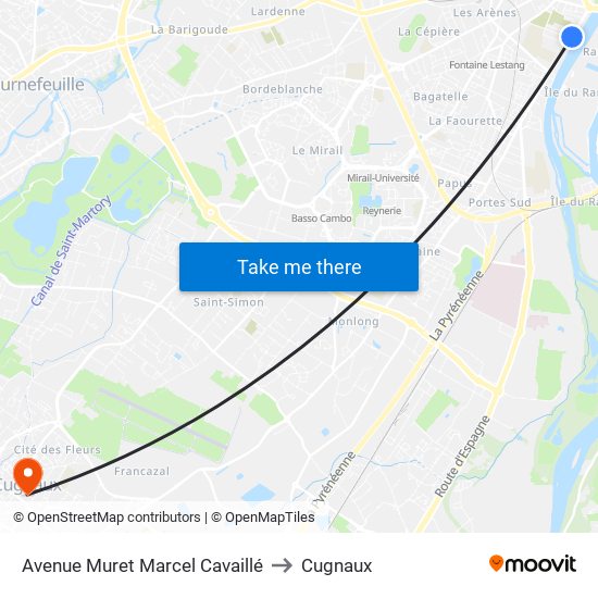 Avenue Muret Marcel Cavaillé to Cugnaux map