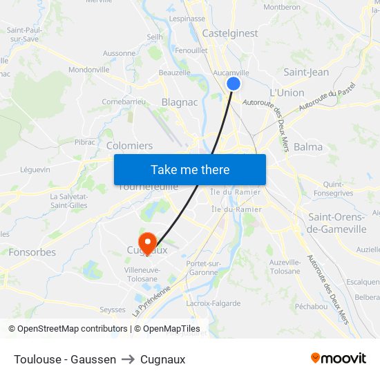 Toulouse - Gaussen to Cugnaux map