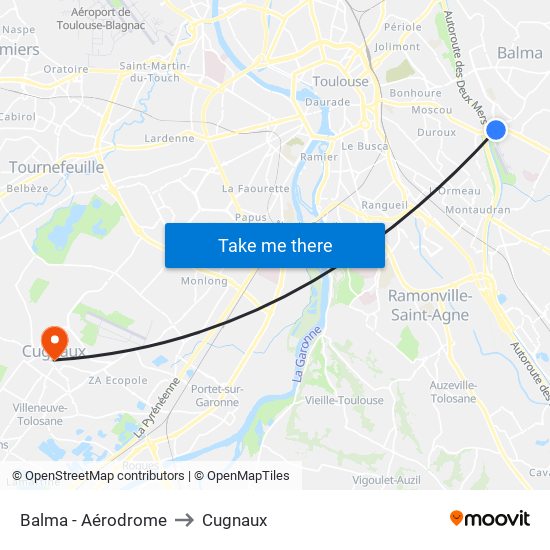 Balma - Aérodrome to Cugnaux map