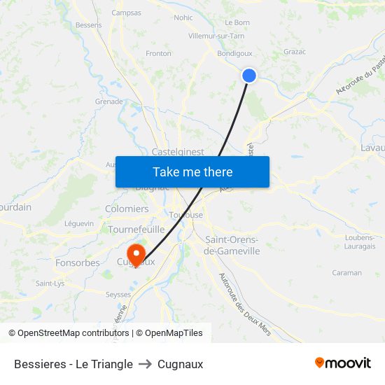 Bessieres - Le Triangle to Cugnaux map