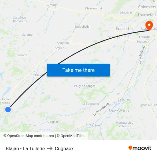 Blajan - La Tuilerie to Cugnaux map