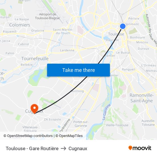 Toulouse - Gare Routière to Cugnaux map