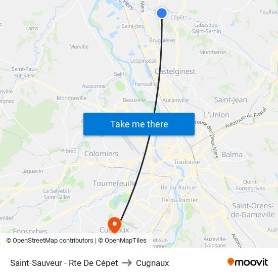 Saint-Sauveur - Rte De Cépet to Cugnaux map