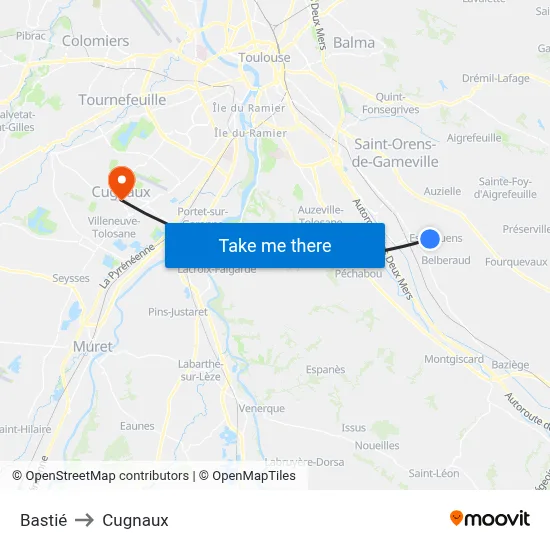 Bastié to Cugnaux map