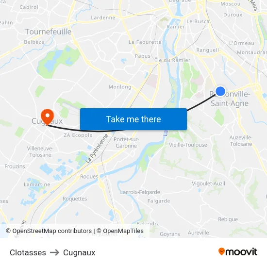 Clotasses to Cugnaux map