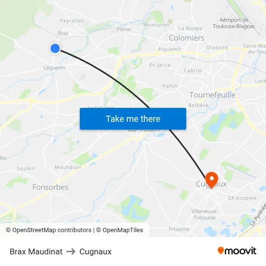 Brax Maudinat to Cugnaux map