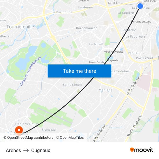 Arènes to Cugnaux map