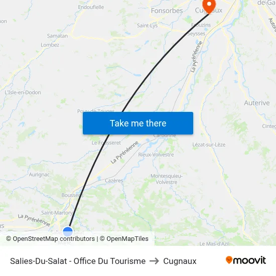 Salies-Du-Salat - Office Du Tourisme to Cugnaux map