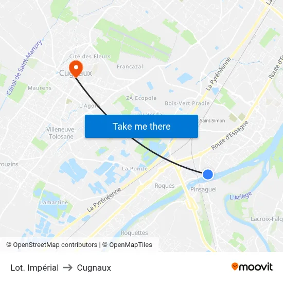 Lot. Impérial to Cugnaux map