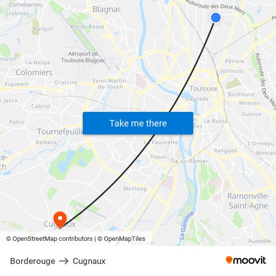 Borderouge to Cugnaux map