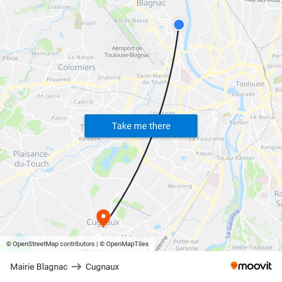 Mairie Blagnac to Cugnaux map