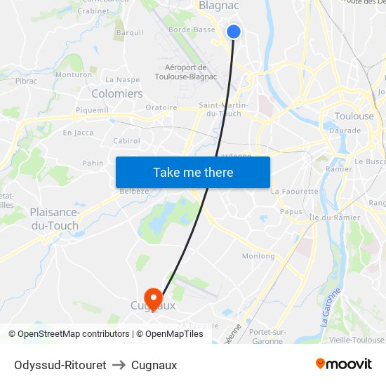 Odyssud-Ritouret to Cugnaux map