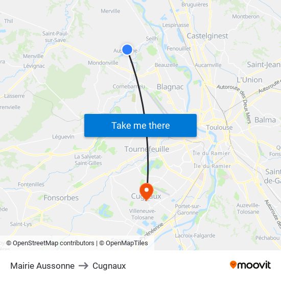 Mairie Aussonne to Cugnaux map