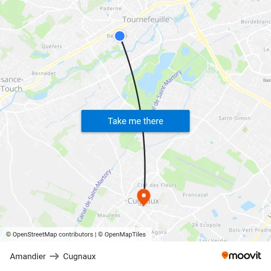 Amandier to Cugnaux map
