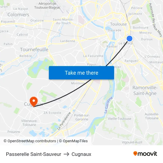 Passerelle Saint-Sauveur to Cugnaux map
