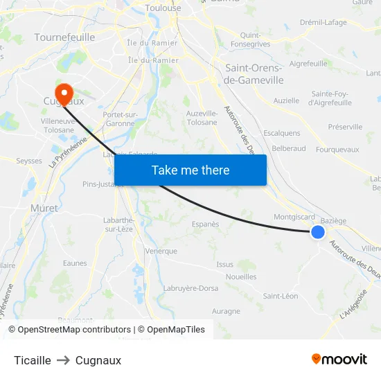 Ticaille to Cugnaux map