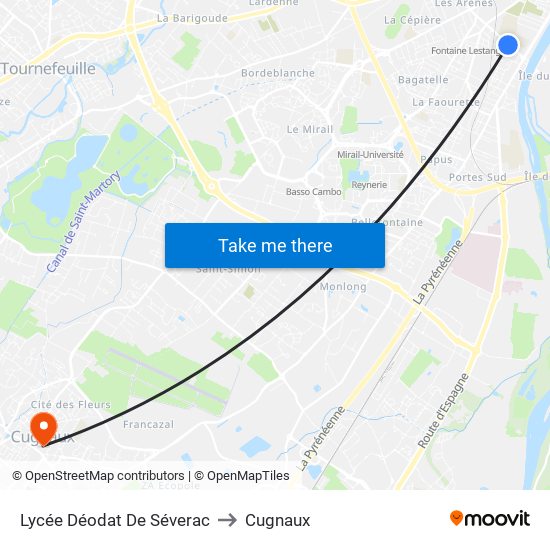 Lycée Déodat De Séverac to Cugnaux map