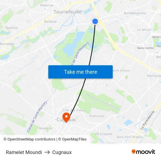 Ramelet Moundi to Cugnaux map
