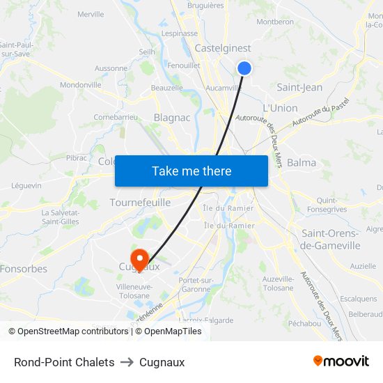 Rond-Point Chalets to Cugnaux map