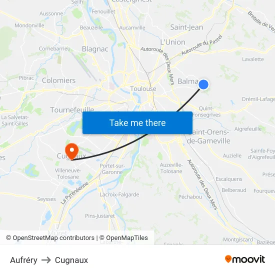 Aufréry to Cugnaux map