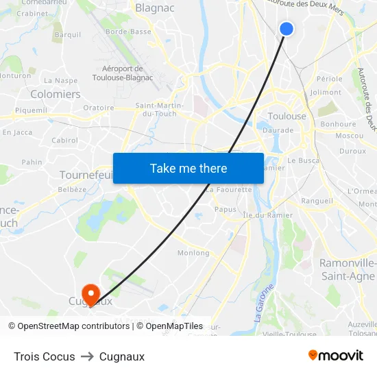 Trois Cocus to Cugnaux map