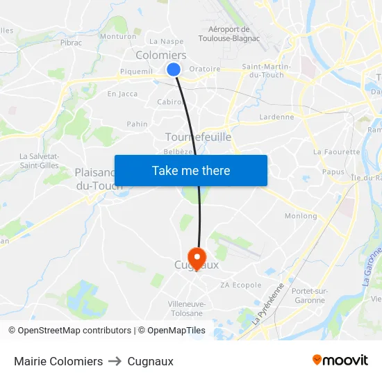 Mairie Colomiers to Cugnaux map