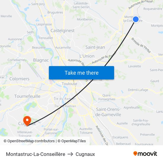 Montastruc-La-Conseillère to Cugnaux map