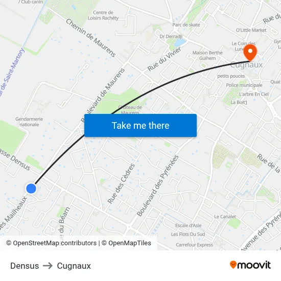 Densus to Cugnaux map