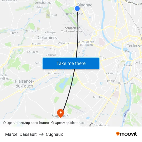 Marcel Dassault to Cugnaux map