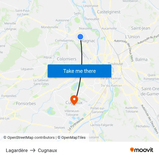 Lagardère to Cugnaux map
