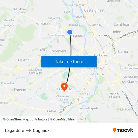 Lagardère to Cugnaux map