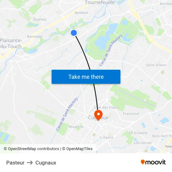 Pasteur to Cugnaux map