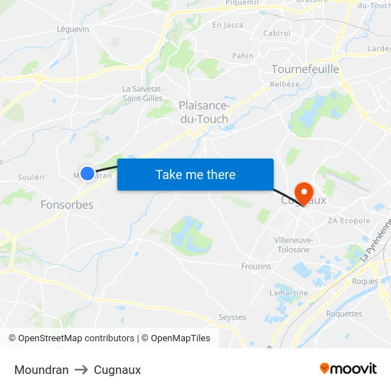 Moundran to Cugnaux map