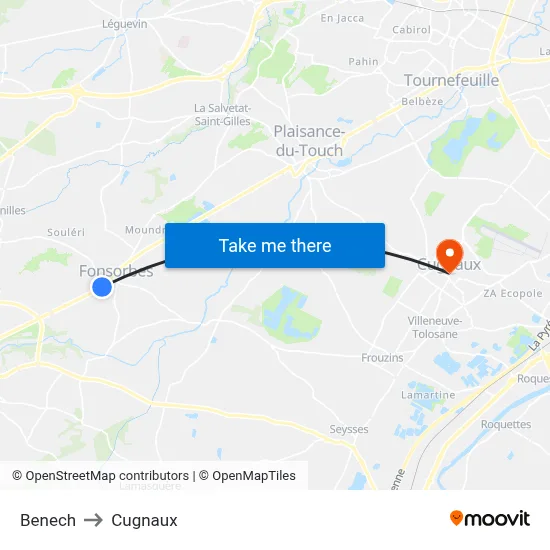 Benech to Cugnaux map