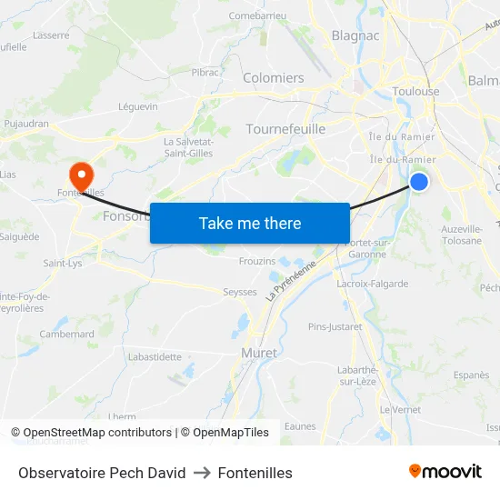 Observatoire Pech David to Fontenilles map