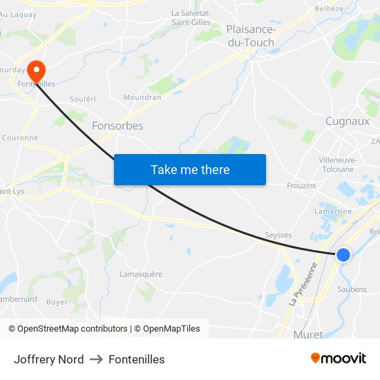 Joffrery Nord to Fontenilles map