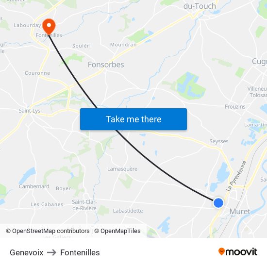 Genevoix to Fontenilles map
