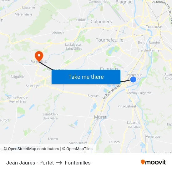 Jean Jaurès - Portet to Fontenilles map