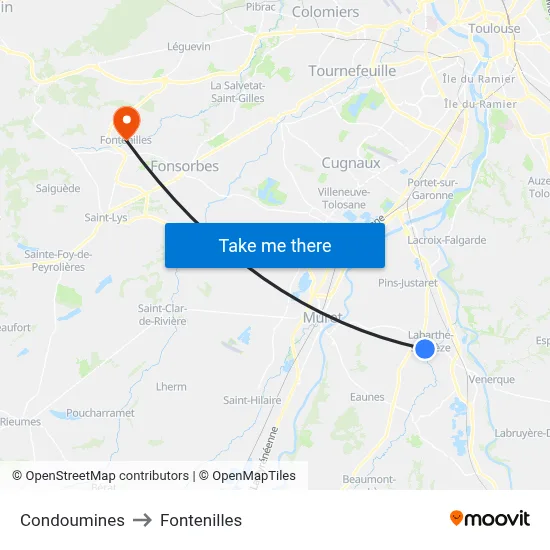 Condoumines to Fontenilles map